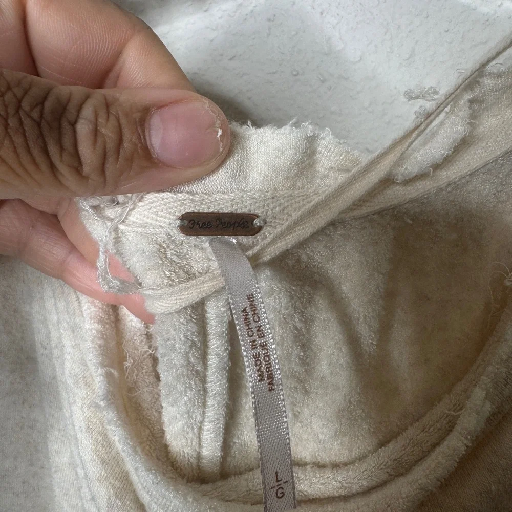 Free People Womens Cream‎ Oversized Thermal Knit Long Sleeve Raw Hem Top L